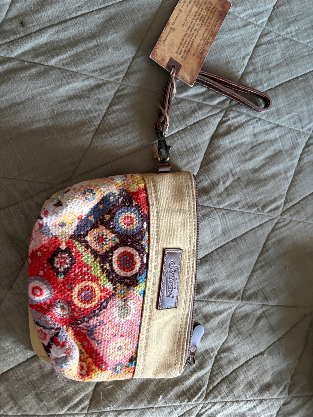 Sixtease Multicolor Beaded Wristlet with Tan Trim